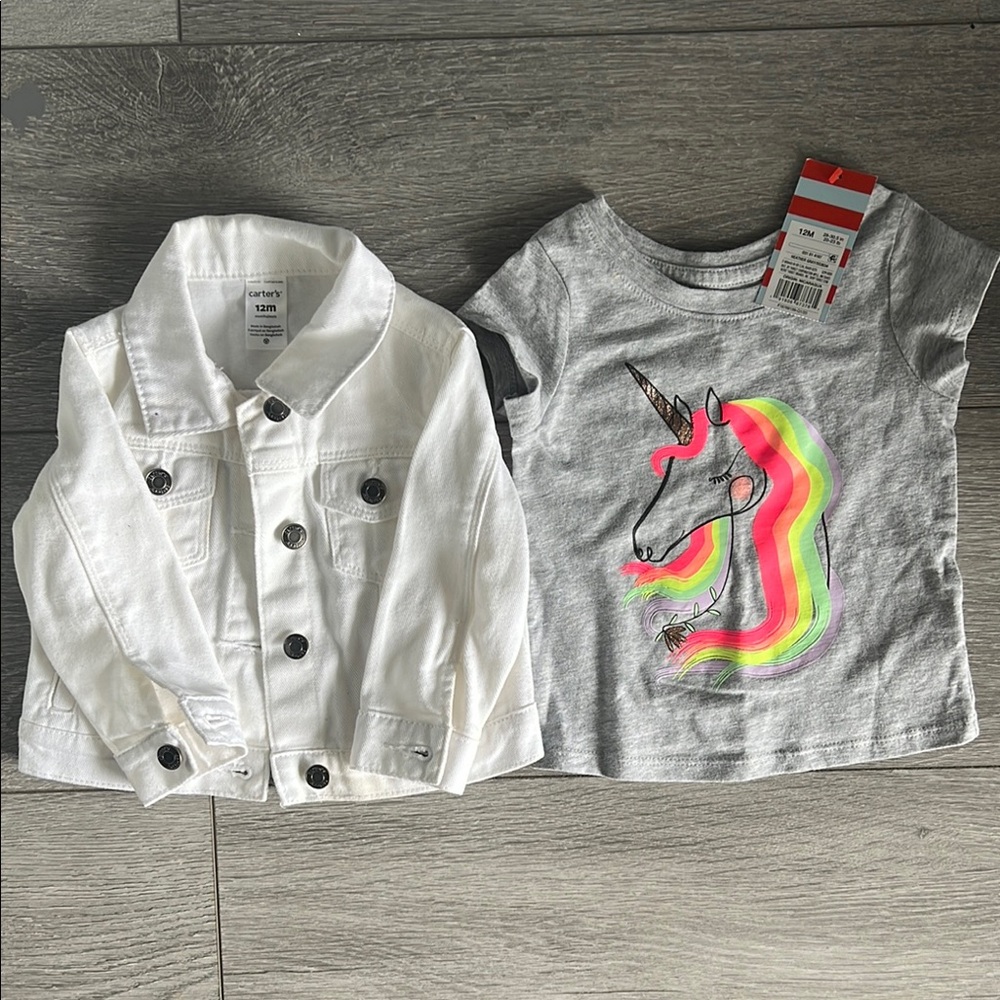 Carter's White Jean Jacket Classic Denim Style & T-shirt